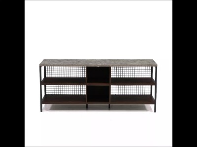Gray and Walnut Industrial TV Stand with Cabinet for 60" TVs