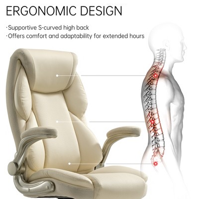 Off-White Faux Leather Executive Swivel Office Chair with Adjustable Arms
