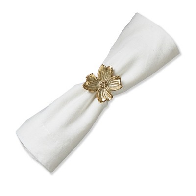 Tag Bloom Gold Napkin Ring  - Elegant Everyday Table Decor, 1.75" x 1.75" x 2" - Easy Spot Clean