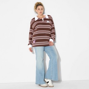 Women's Hello Kitty Striped Polo Graphic T-Shirt - Brown - 1 of 3