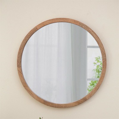 20" Wood Frame Mirror Round Wall Mirror Home Decorative Entryway Mirror Wall Mounted Mirrors For Living Room-The Pop Home
