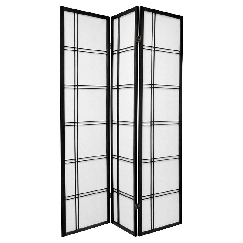 6 ft. Tall Double Cross Shoji Screen - Black (3 Panels), 1 of 6