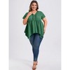 Women's Plus Size Pintuck Textured Button Decor V Neck Short Sleeve Asymmetric Hem Summer Babydoll Blouses - GRACE & GRANDEUR - 2 of 4