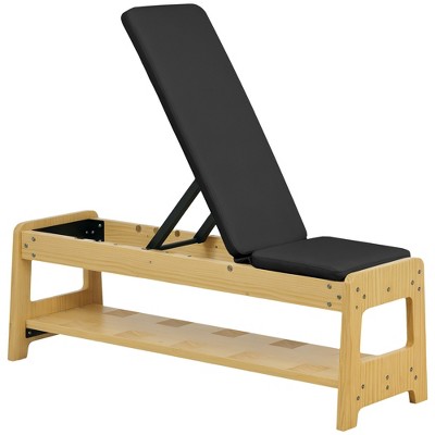 Soozier Adjustable Weight Bench with Dumbbell Rack, Wooden Flat or Incline Bench for Home Gym Weight Lifting Training