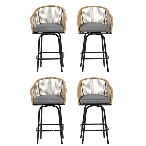Outdoor Bar Stools Set of 4, 4-Piece Patio Bar Stools W/Armrests, All Weather Rattan Bar Chairs with Backrest, Wicker Bar Stools for Backyard, Garden - 1 of 4