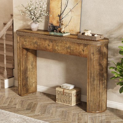 Tribesigns Console Table with 2 Hidden Drawers, 47.24-Inch Oval Curved Sofa Table Behind Couch for Living Room, Hallway, Entrance