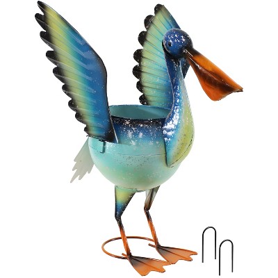 Sunnydaze Pierre the Flying Pelican Metal Statue with Built-In Planter  - 20.75" H