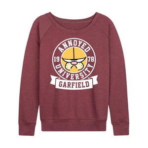 Women's - Garfield - Annoyed University Lightweight French Terry Wide Neck Long Sleeve Shirt - 1 of 4