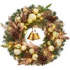 24 in Pre-Lit Christmas Wreath, Artificial Christmas Wreath with Lights, Xmas Wreath Decor with Pine Cones, Berries, Ball Ornaments and Bells - 2 of 4