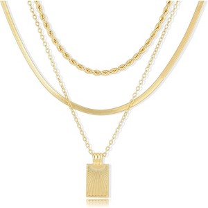 3 Piece Layered Necklace Set 14K Gold Plated Paperclip Box Chain Stackable Gold-3 pcs-Geometric Pendant - 1 of 4