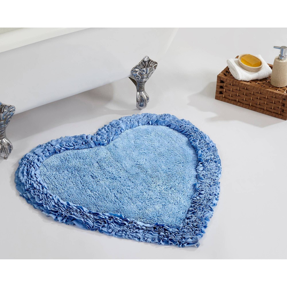  Heart Shaggy Border Collection Bath Rug Blue