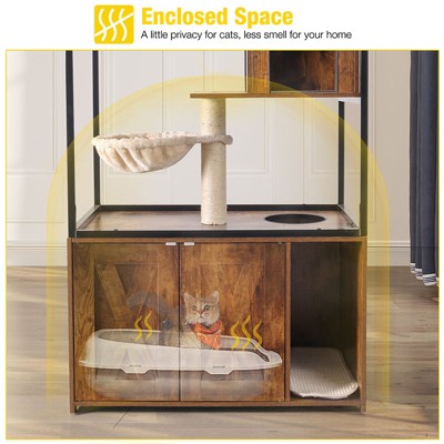 Brown Wooden 3-Story Cat Condo with Sisal Scratching Post