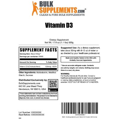 BulkSupplements Vitamin D3 (Cholecalciferol) Powder