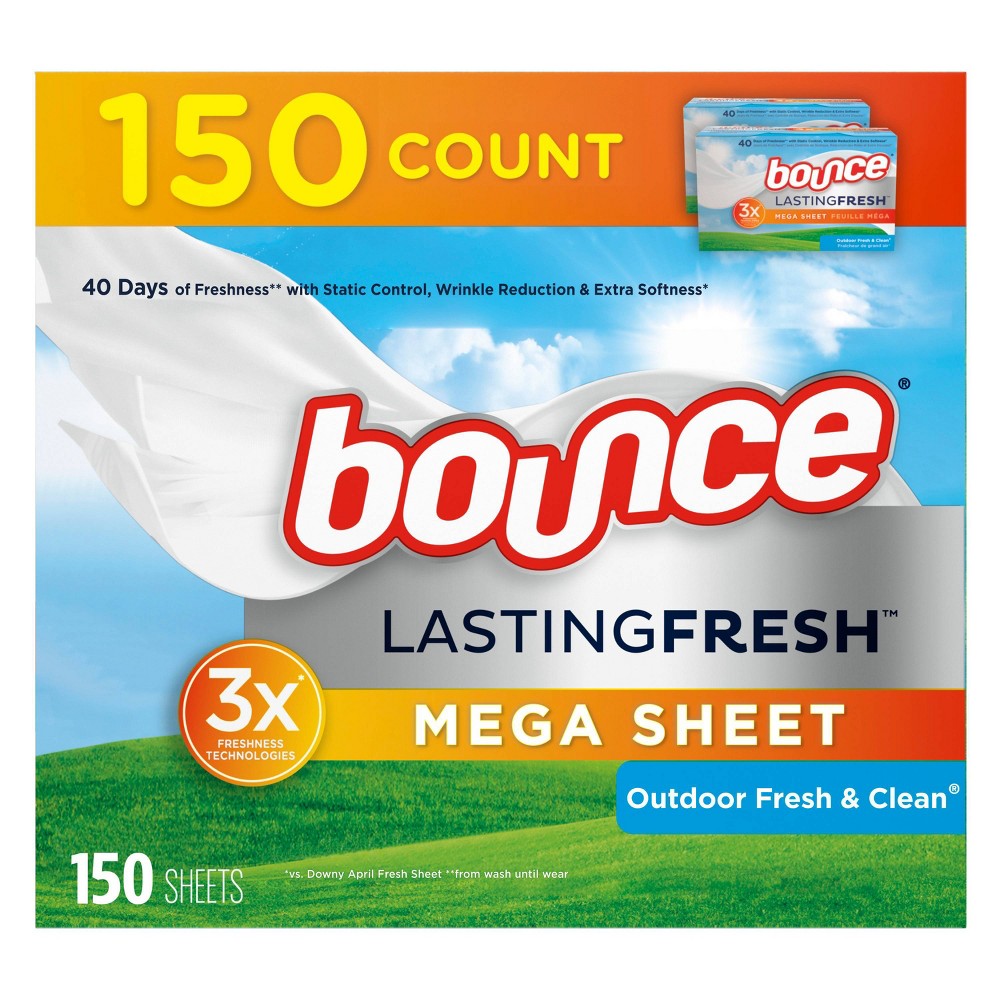 Bounce Lasting Fresh Mega Dryer Sheets - Outdoor Fresh - 150ct