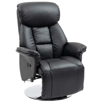 HOMCOM Manual Recliner Chair, Adjustable Swivel Recliner with Footrest, Padded Arms, PU Leather Upholstery and Steel Base for Living Room