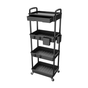 YIGII 4 Tier Rolling Utility Cart with Drawer,REBECAT Utility Cart Made of Multifunctional Storage Organizer Tool for Kitchen,Bathroom,Office(Black) - 1 of 4