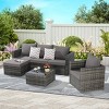 Outdoor Sofa Set, 6 Pcs Furniture Set, Wicker Sofa With Cushions,  L- Shaped Sofa, Detachable Lounger and Coffee Table -Coolbibila - 2 of 4