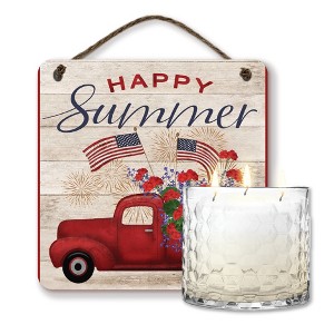 Courtside Market 13.5 oz, 3 Wick Citronella Candle & Truck Patriotic Flower & Flags 10x10 Hanging Artboard Set - 1 of 4