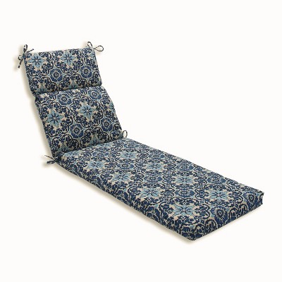 Woodblock Prism Outdoor Chaise Lounge Cushion Blue - Pillow Perfect: Weather-Resistant with Ties