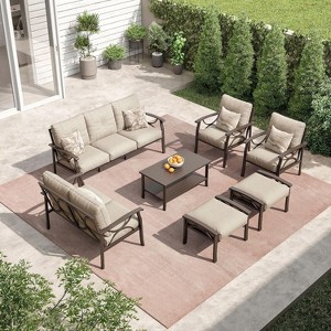 Heynemo Outdoor Patio Furniture Set, 7 Piece Patio Seating Set with Coffee Table and Ottoman, Metal Furniture Set for Porch Backyard Garden - 1 of 4