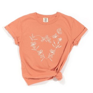 Simply Sage Market Women's Butterfly and Floral Heart Short Sleeve Garment Dyed Tee - 1 of 4