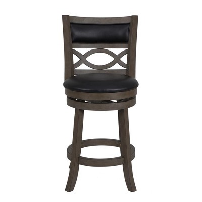 Antique Grey and Black Wood Swivel Counter Stool with Faux Leather Seat