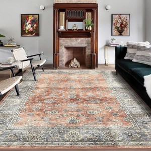 10x13 Area Rug, Washable Rug, Vintage Floral Carpet, Non Slip Kitchen Rugs, Entryway Rug, Bathroom Rugs, Thin Rugs for Bedroom, Stain Resistant Rugs - 1 of 4