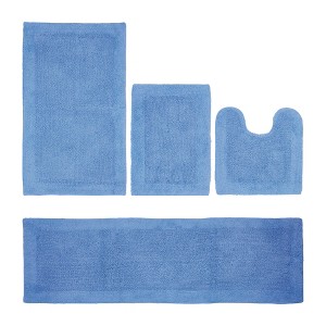 Edge Bath Rug 100% Premium Cotton Ultra-Soft Water Absorbent Tufted Solid Reversible 4 Piece Bathroom Rug Set for Machine Washable Bathmat - 1 of 2