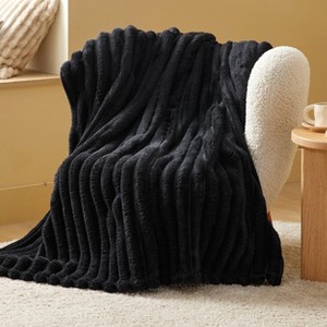 Bedsure White Throw Fleece Blanket for Couch, Super Soft Cute Small Throws for Girls, 50x60 inches, Wider Striped Design - 1 of 4