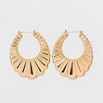 Shiny Gold Scalloped Oversized Hoop Earrings - Wild Fable™ Gold