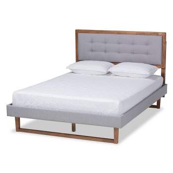 Full Livinia Fabric Upholstered Wood Platform Bed Light Gray/Ash Walnut - Baxton Studio