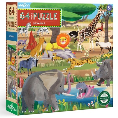 eeBoo: Savanna 64 Piece Kids Square Jigsaw Puzzle