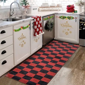 GustoWave Grid Pattern Washable Christmas Area Rug Indoor Floor Cover for Xmas Holiday Decoration, Red+Black - 1 of 4
