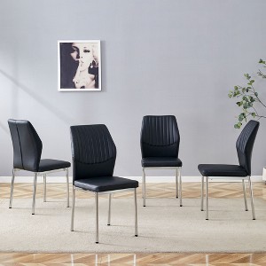 Sapphtopaz Modern Dining Chair Set with Vertical Stripe Tufted Upholstered Armless Chair with Metal Leg Kitchen Chair for Dining Room,White/Black - 1 of 4