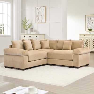 Aukfa Oversized Cloud Modular Sectional Sofa with Movable Ottoman, Corduroy Fabric, Extra-Thick Armrests,Easy Assembly, Ergonomic£¬Camel