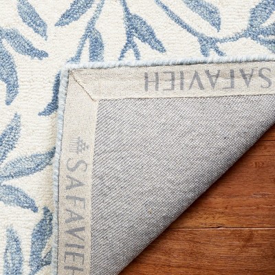 Ivory and Blue Floral Hand-Tufted Wool Square Rug