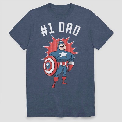 Men's Marvel Captain America 'Number One Dad' Short Sleeve Graphic Crewneck T-Shirt - Navy