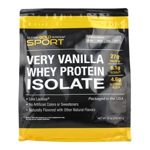 California Gold Nutrition Sport, Whey Protein Isolate with Organic Cane Sugar, with Sunflower Lecithin, Very Vanilla, 2 lb (907 g) - 1 of 3