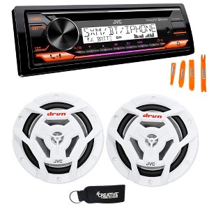 JVC KD-T91MBS Marine Stereo w/ CD, BT, USB, SiriusXM Ready + Pair CS-DR6201MW 6.5" White Marine Speakers - 1 of 4