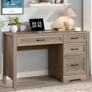 Executive Desk with Ample File Drawer, Large Home Writing Desk, Grey - 1 of 4