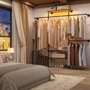 Aheaplus 87-In Heavy-Duty Garment Rack with Wooden Shelves, Pipe Closet Organizer with 4 Hanging Rods - 1 of 4