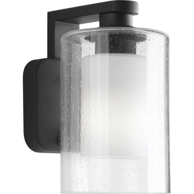 Black Aluminum Outdoor Wall Lantern with Seeded Glass Shade