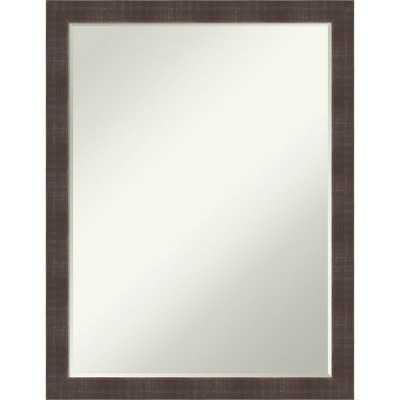 Amanti Art Whiskey Brown Rustic Petite Bevel Wood Bathroom Wall Mirror 26.25 x 20.25 in.