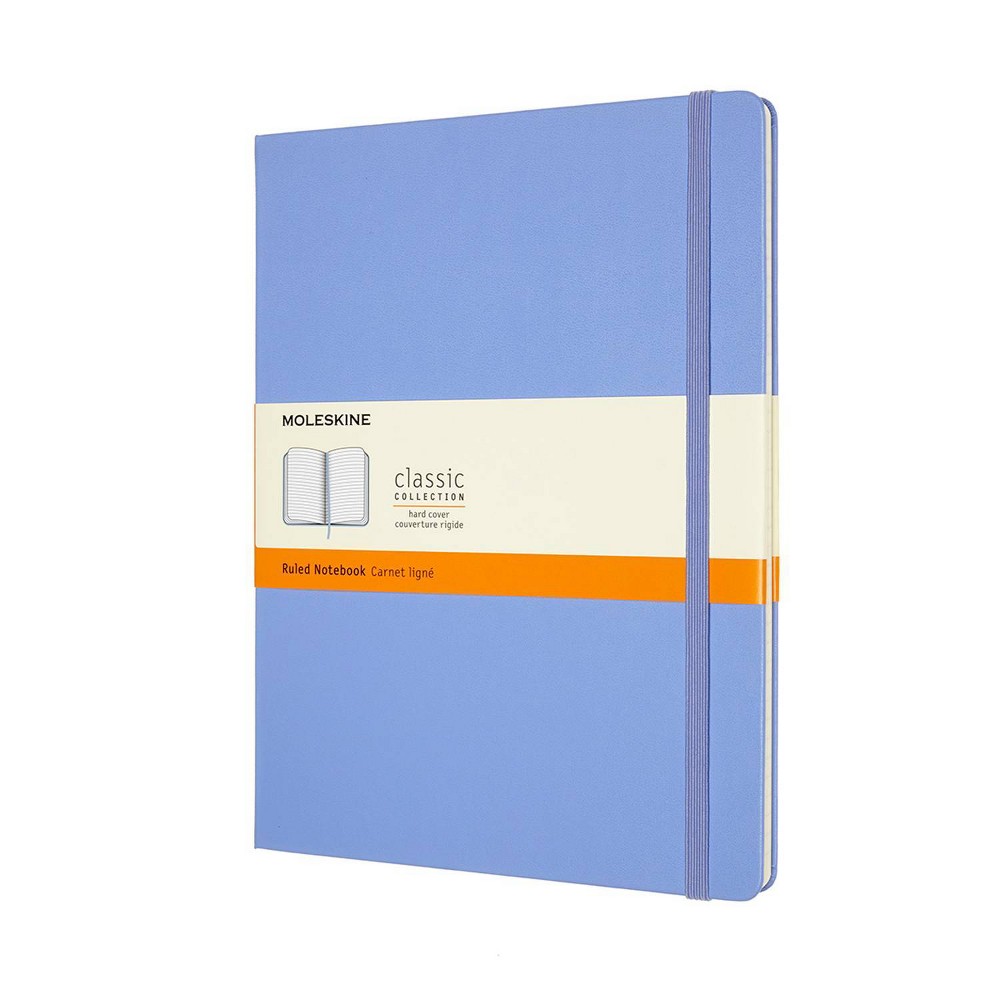 Moleskine 192 sheet 1 Subject Narrow Ruled Notebook 9.75"x7.5" Hard Cover Classic Hydrangea Blue