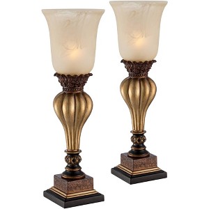 Regency Hill Traditional Uplight Accent Table Lamps 23 1/4" High Set of 2 Light Gold Alabaster Glass Shade for Living Room Bedroom - 1 of 4