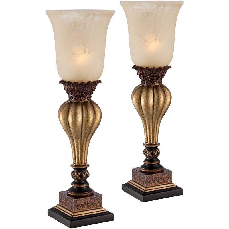 Regency Hill Traditional Uplight Accent Table Lamps 23 1/4" High Set of 2 Light Gold Alabaster Glass Shade for Living Room Bedroom, 1 of 8