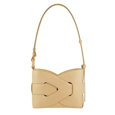 Paaaawaters Women's Medium Structured Faux Leather Stitched Shoulder Bag Knot Detail Beige