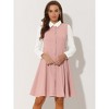 Allegra K Women's Work Button Front Dress Long Sleeve Contrast Collar Shirt Dresses - 3 of 4