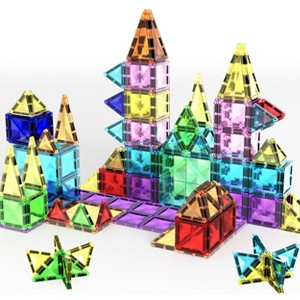 PICASSO-TILES Magnetic Tiles For Kids, 101PCS Construction STEM Building Blocks Educational Toy, Travel Size - 1 of 4