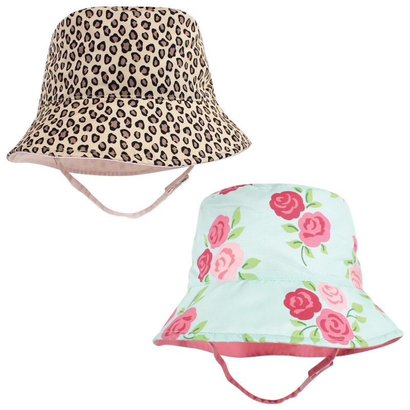 Hudson Baby Infant Girl 4Pc Sun Protection Hat, Blush Rose Leopard Mint Floral Leopard, 3 of 4